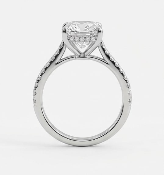 Cathedral Solitaire with Pave Band Radiant Cut 8 ct Lab-Grown Diamond Ring in 14K White Gold - 3