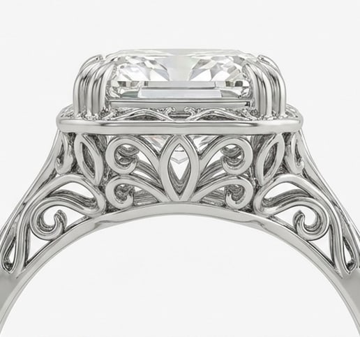 Vintage Bezel Set with Openwork Gallery Radiant Cut 7 ct Lab-Grown Diamond Ring in 14K White Gold - 3