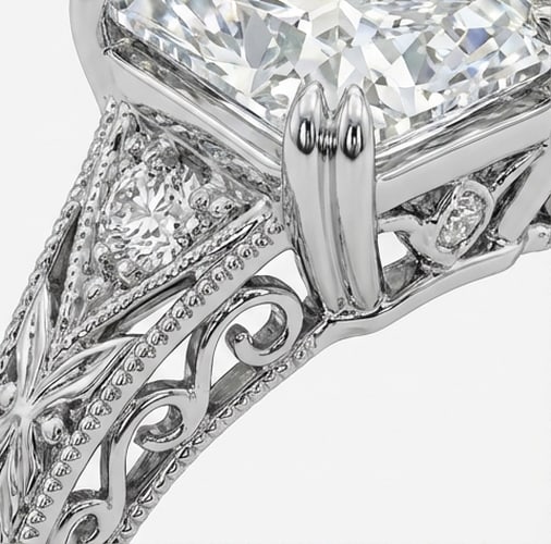 Vintage Split Shank with Wheat Engraving Radiant Cut 6 ct Lab-Grown Diamond Ring in 14K White Gold - 3