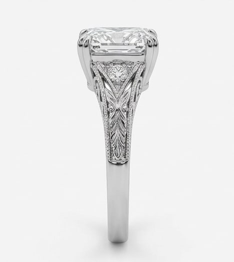 Vintage Split Shank with Wheat Engraving Radiant Cut 6 ct Lab-Grown Diamond Ring in 14K White Gold - 4
