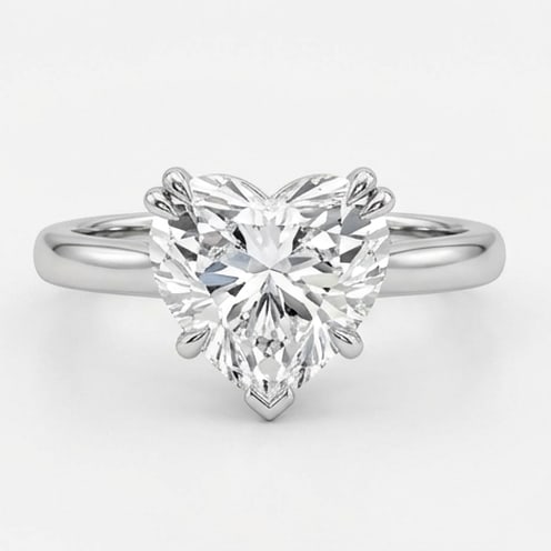 Modern 3-Prong Solitaire (Plain Band) Heart Shape 3 ct Lab-Grown Diamond Ring in 14K White Gold: Title: Modern 3-Prong Solitaire (Plain Band) Heart Shape 3 ct Lab-Grown Diamond Ring in 14K White Gold Description: This refined modern 3-prong solitaire (plain band) ring features a 3 ct lab-grown di