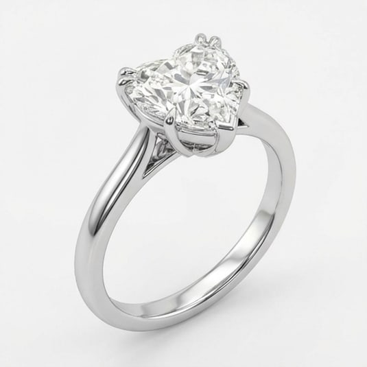 Modern 3-Prong Solitaire (Plain Band) Heart Shape 3 ct Lab-Grown Diamond Ring in 14K White Gold - 2