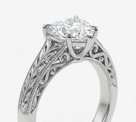 Vintage Solitaire with Wheat Engraving Heart Shape 2 ct Lab-Grown Diamond Ring in 14K White Gold - 3