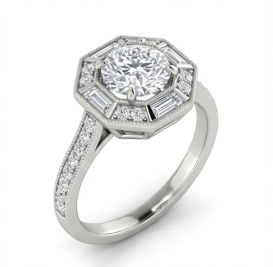 Octagonal Halo Round Brilliant 4 ct Lab-Grown Diamond Ring in 14K White Gold - 2