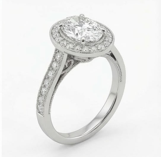 Oval Halo Oval Cut 6 ct Lab-Grown Diamond Ring in 14K White Gold - 2