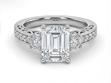 Vintage Cathedral Emerald Cut 4 ct Lab-Grown Diamond Ring in 14K White Gold: Title: Vintage Cathedral Emerald Cut 4 ct Lab-Grown Diamond Ring in 14K White Gold Description: This refined vintage cathedral ring features a 4 ct lab-grown diamond in a emerald cut cut, expertly set