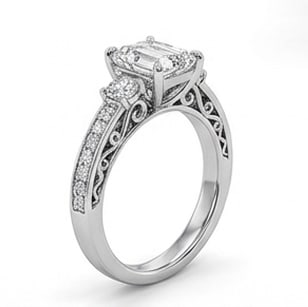 Vintage Cathedral Emerald Cut 4 ct Lab-Grown Diamond Ring in 14K White Gold - 3