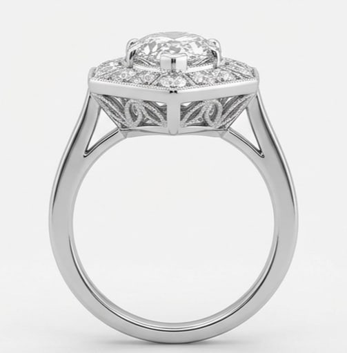 Hexagonal Halo Marquise Cut 7 ct Lab-Grown Diamond Ring in 14K White Gold - 3
