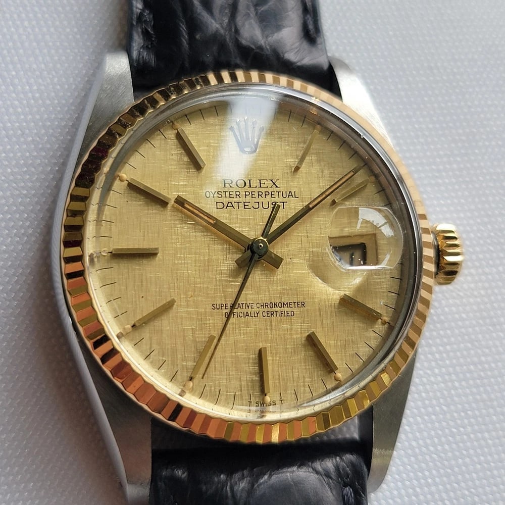 Rolex Oyster Datejust 16013 36mm 18k SS 1980s Linen Dial Mens Automatic RA395C (1 of 16)