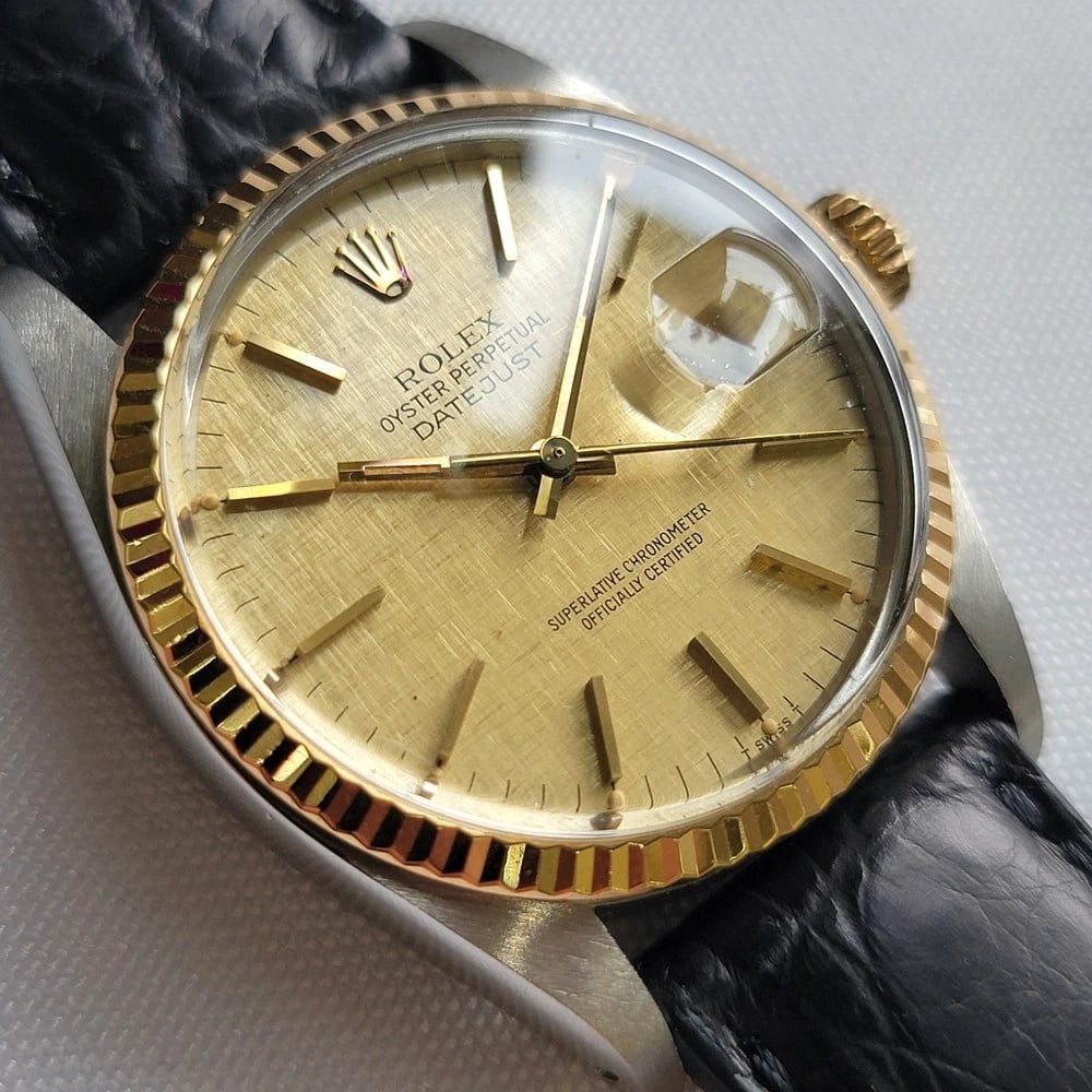 Rolex Oyster Datejust 16013 36mm 18k SS 1980s Linen Dial Mens Automatic RA395C - 3