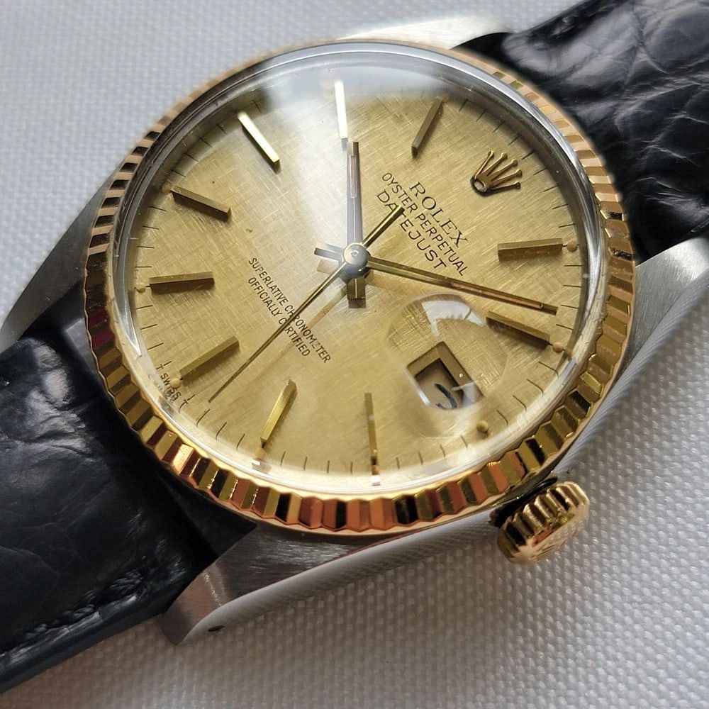 Rolex Oyster Datejust 16013 36mm 18k SS 1980s Linen Dial Mens Automatic RA395C - 4