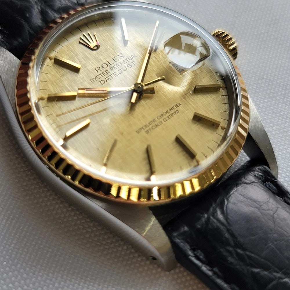 Rolex Oyster Datejust 16013 36mm 18k SS 1980s Linen Dial Mens Automatic RA395C - 5