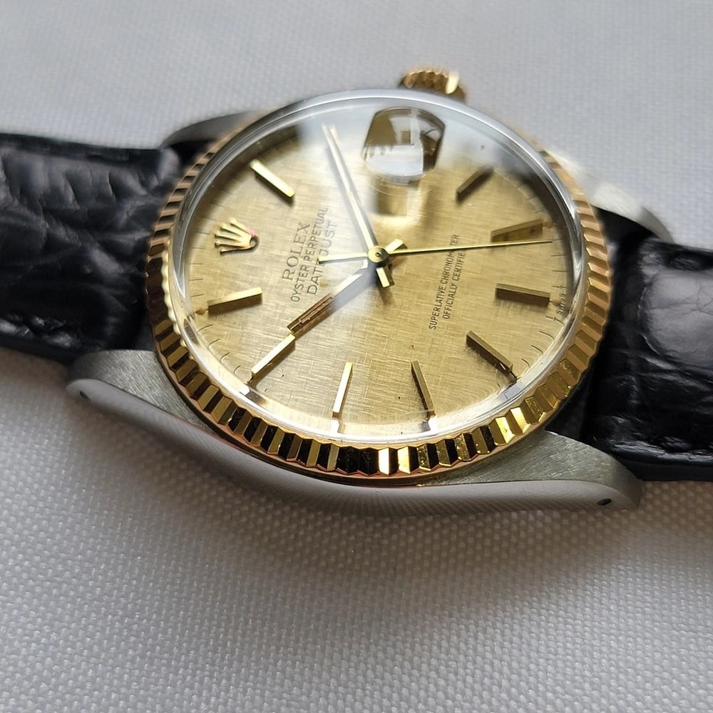 Rolex Oyster Datejust 16013 36mm 18k SS 1980s Linen Dial Mens Automatic RA395C - 8