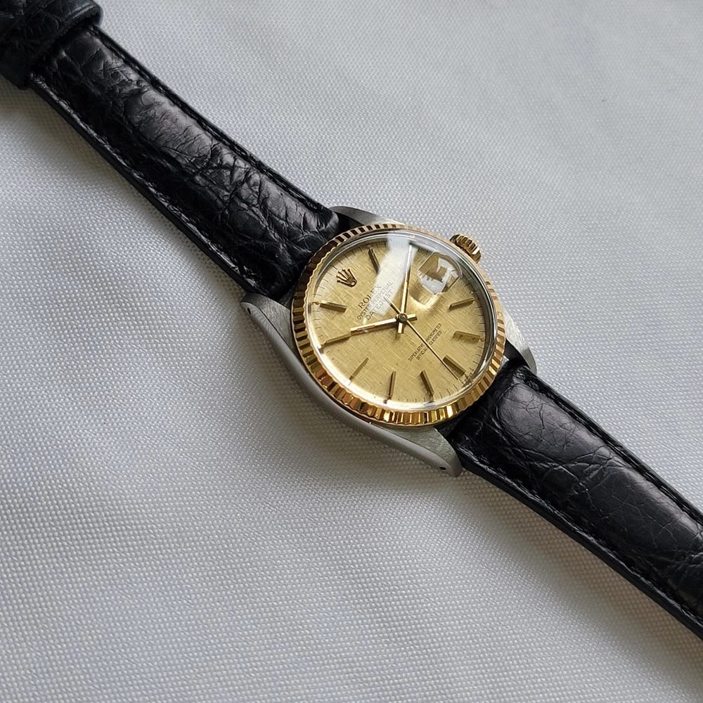 Rolex Oyster Datejust 16013 36mm 18k SS 1980s Linen Dial Mens Automatic RA395C - 9