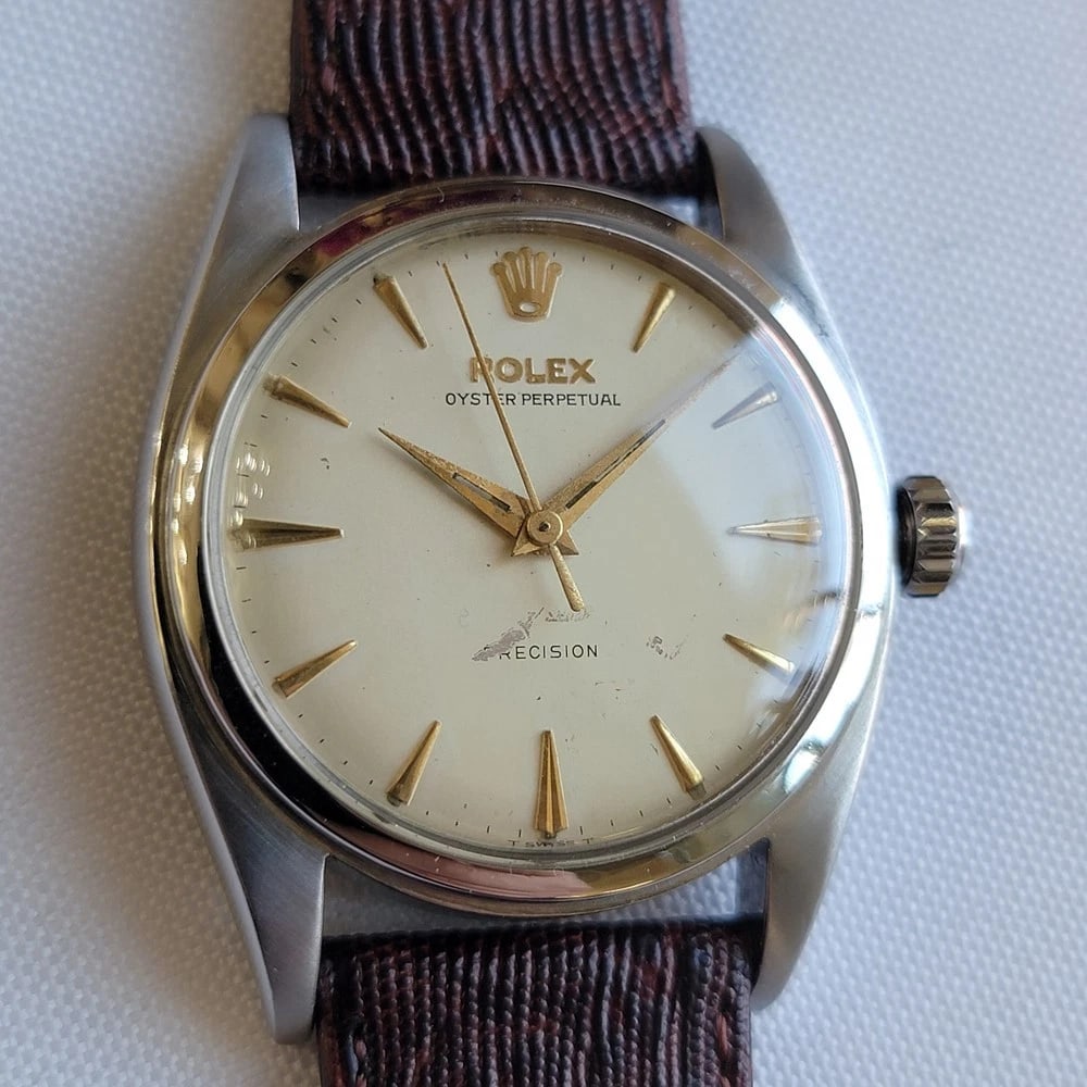 Rolex Oyster Precision Ref 6098 Mens 1950s 36mm Automatic Bubble Back RA712: Title:Rolex Oyster Precision Ref 6098 Mens 1950s 36mm Automatic Bubble Back RA712 Description:Iconic classic, Men's Rolex Oyster Perpetual 6098 Precision big bubble back automatic watch, c.1953, unres