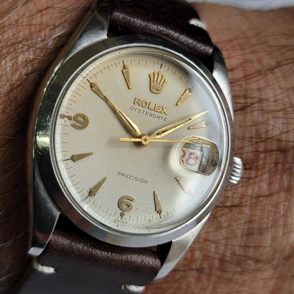 Rolex Oysterdate Precision 6494 34mm Mens 1950s Hand Wind Roulette Date RA191C - 14