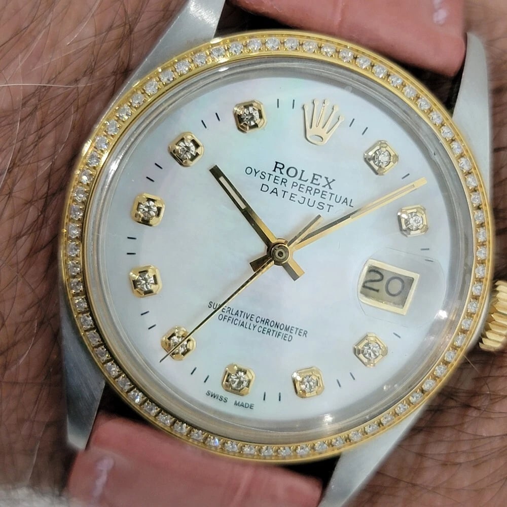 Rolex 16013 Datejust 36mm 18k SS Mens Diamond MOP Dial 1980s Automatic RA552 - 13