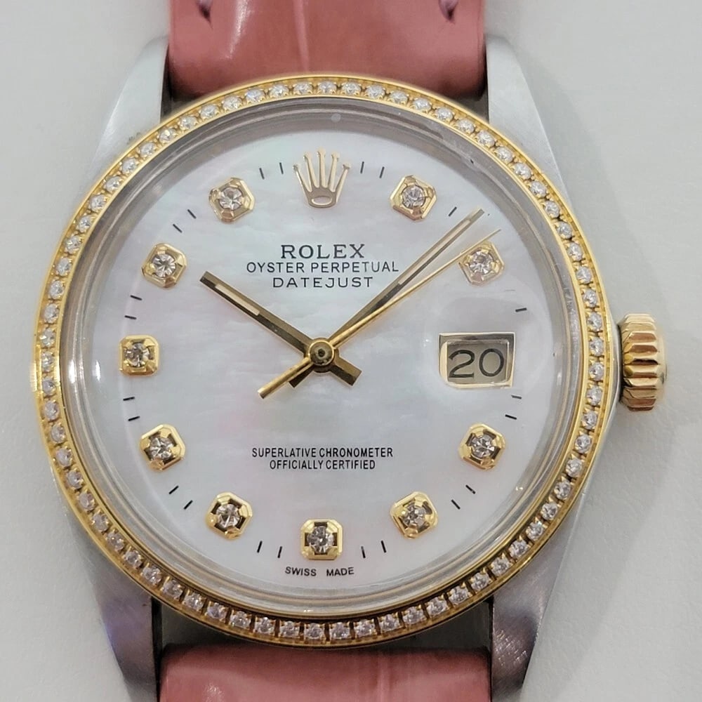 Rolex 16013 Datejust 36mm 18k SS Mens Diamond MOP Dial 1980s Automatic RA552 - 3