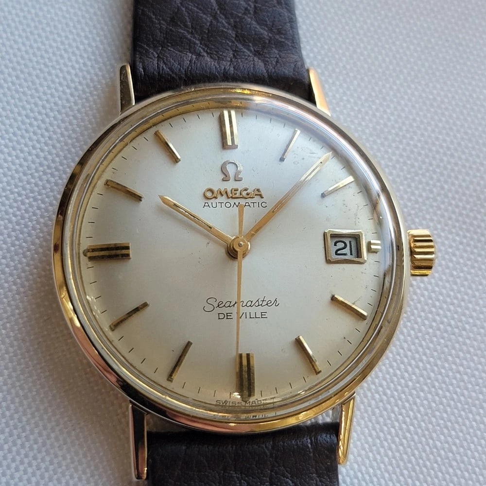 Omega Seamaster DeVille 1960s Mens 34mm Gold Capped Automatic w Date RA717: Title:Omega Seamaster DeVille 1960s Mens 34mm Gold Capped Automatic w Date RA717 Description:Timeless luxury, Gold-Capped Omega Seamaster DeVille Mens date automatic, c.1968, in excellent working cond