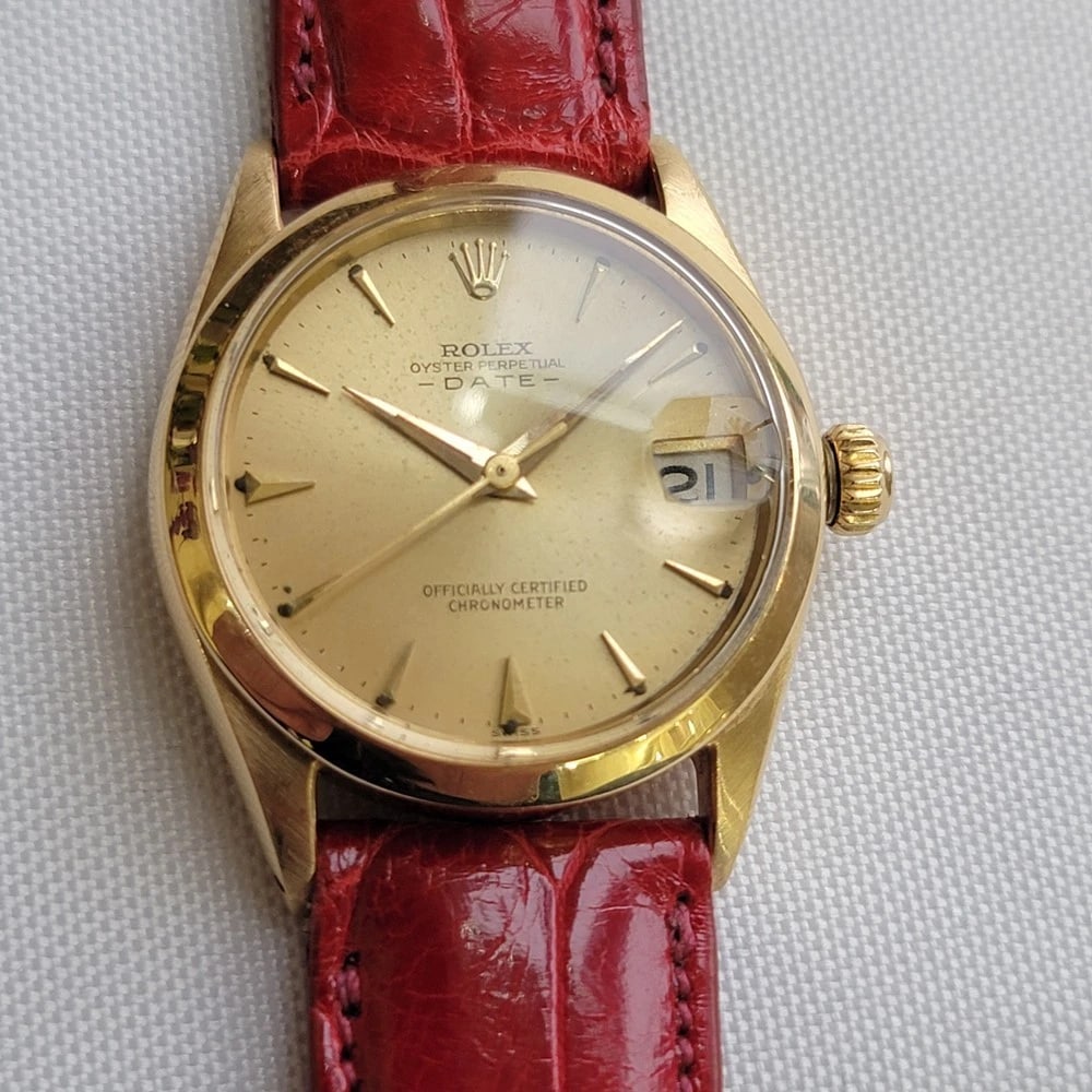 Rolex Oyster Date Ref 6624 18k Solid Gold 1960s Midsize 30mm Automatic RA456R: Title:Rolex Oyster Date Ref 6624 18k Solid Gold 1960s Midsize 30mm Automatic RA456R Description:Vintage luxury, 18k solid gold Men's midsize Rolex ref.6624 Oyster Perpetual Date automatic, c.1962, in