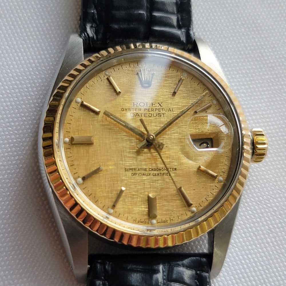 Rolex Oyster 16013 Datejust 36mm 18k SS Linen Dial Mens 1970s Automatic RA393C (1 of 16)