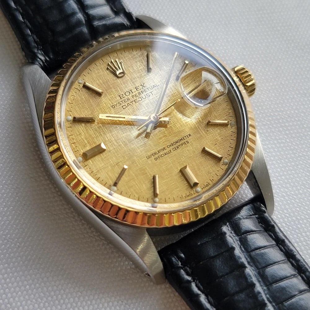 Rolex Oyster 16013 Datejust 36mm 18k SS Linen Dial Mens 1970s Automatic RA393C - 3