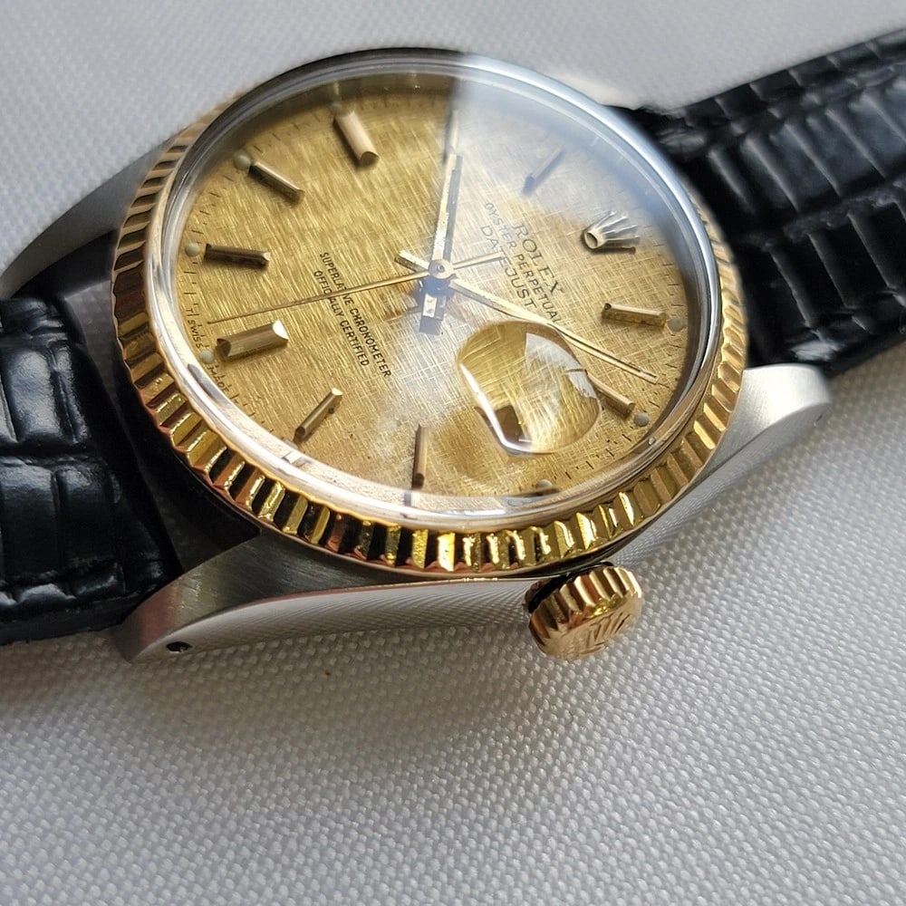 Rolex Oyster 16013 Datejust 36mm 18k SS Linen Dial Mens 1970s Automatic RA393C - 5