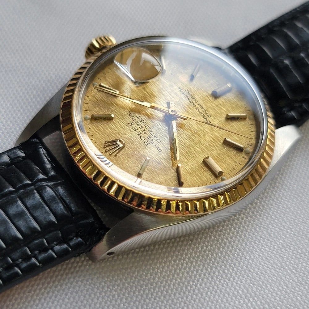 Rolex Oyster 16013 Datejust 36mm 18k SS Linen Dial Mens 1970s Automatic RA393C - 6