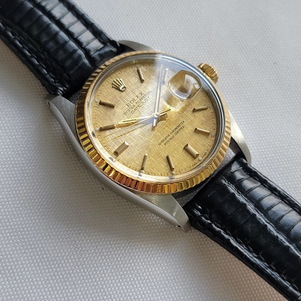 Rolex Oyster 16013 Datejust 36mm 18k SS Linen Dial Mens 1970s Automatic RA393C - 8