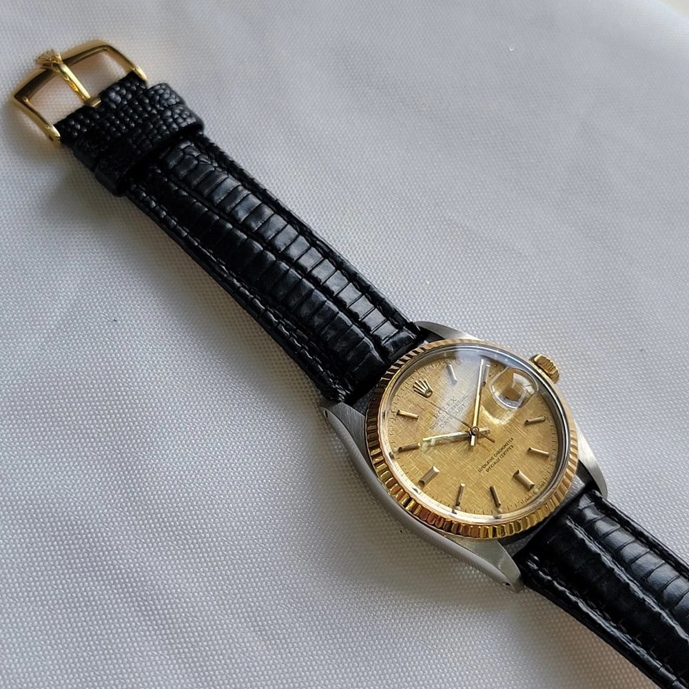 Rolex Oyster 16013 Datejust 36mm 18k SS Linen Dial Mens 1970s Automatic RA393C - 9