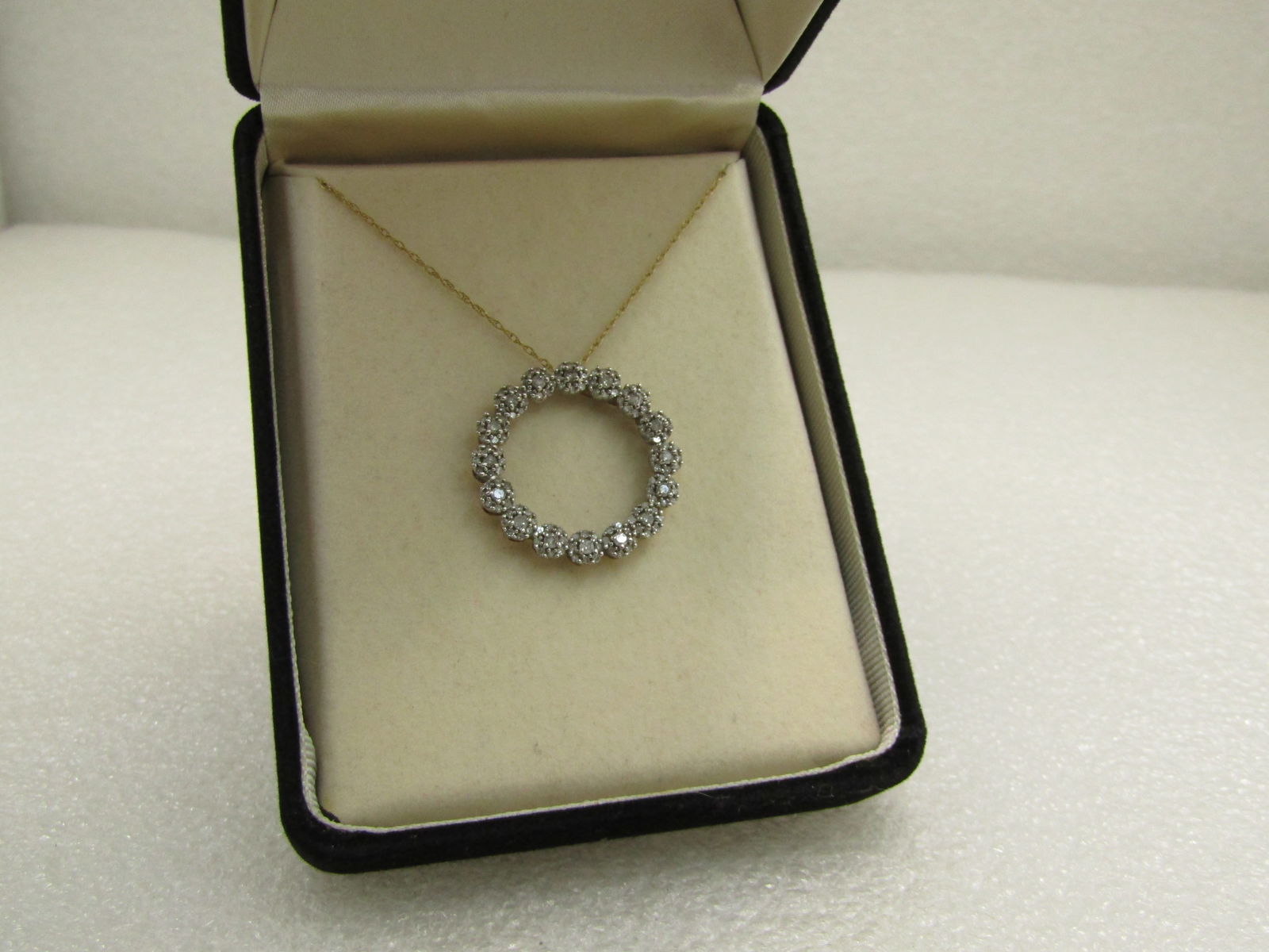 10kt Diamond Floral Blossom Circle Necklace, Singed JWBrR, Zales Jeweler's, 18" - 3