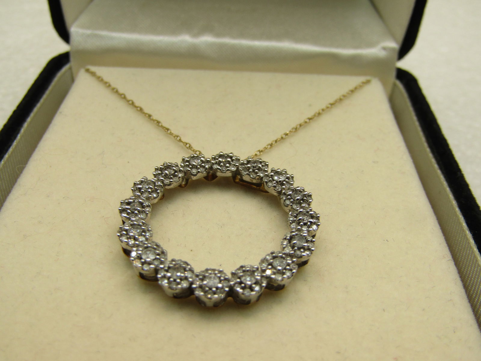 10kt Diamond Floral Blossom Circle Necklace, Singed JWBrR, Zales Jeweler's, 18" - 4
