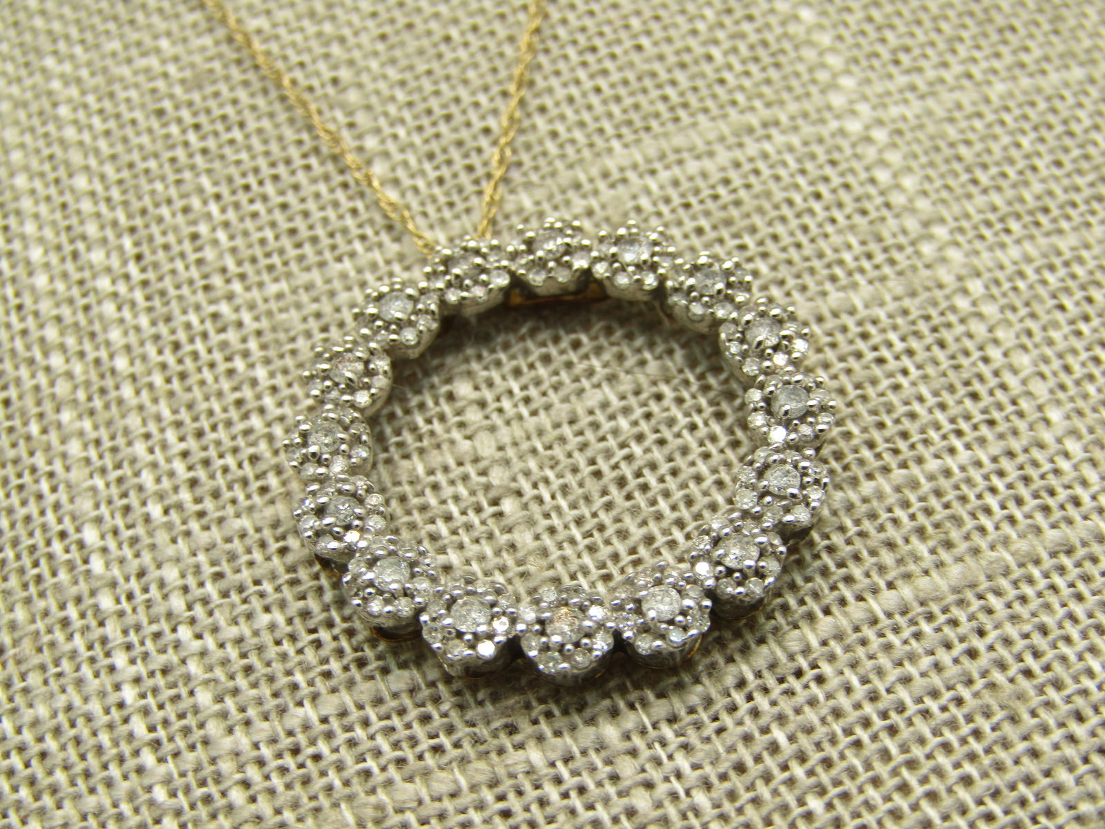 10kt Diamond Floral Blossom Circle Necklace, Singed JWBrR, Zales Jeweler's, 18" - 6