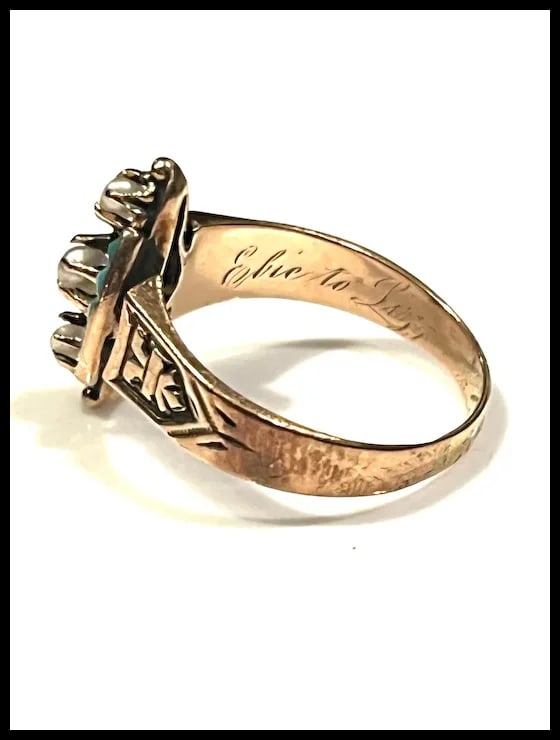 Antique Victorian 14k Rose Gold Seed Peal & Turquoise Statement Ring - 8