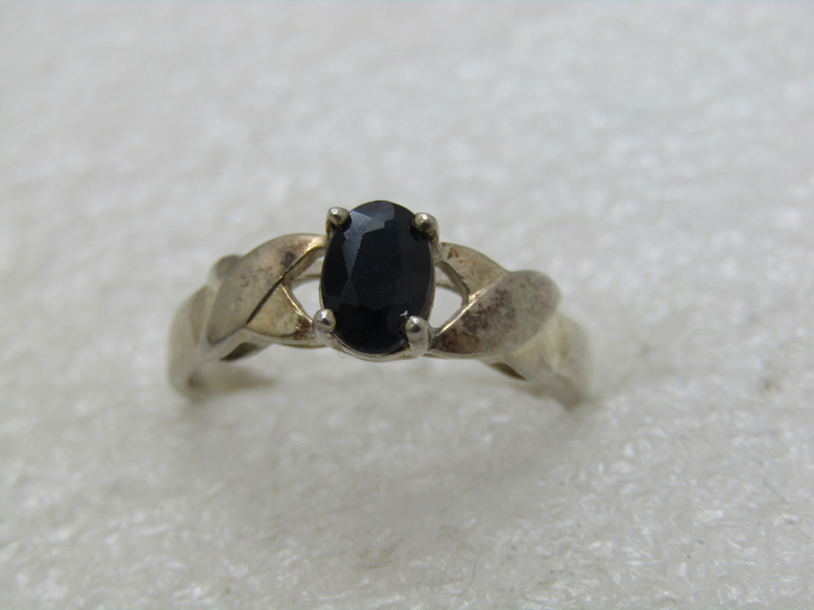 Vintage Sterling Black Spinel Ring, Criss-Cross Band, .75 CT, Sz. 8.25 - 2
