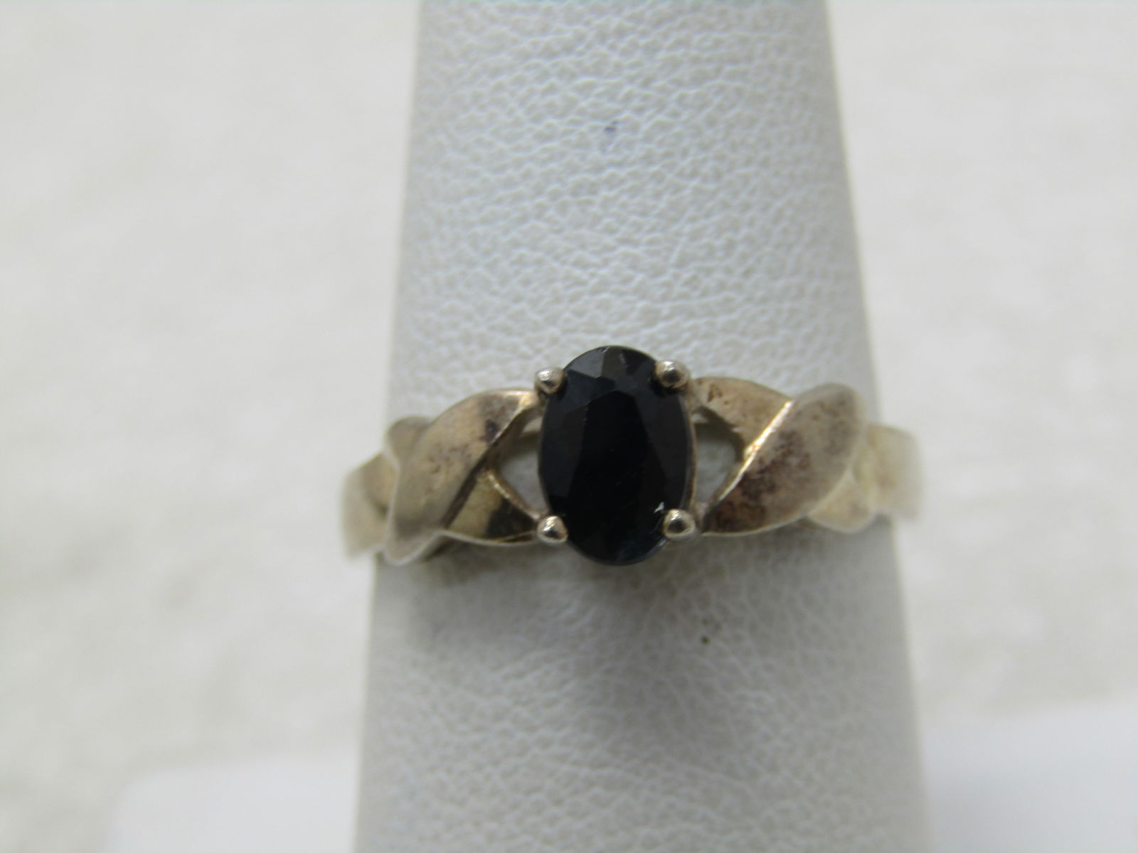 Vintage Sterling Black Spinel Ring, Criss-Cross Band, .75 CT, Sz. 8.25 - 5