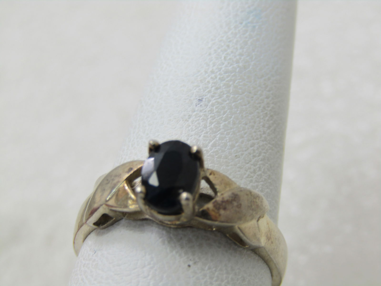 Vintage Sterling Black Spinel Ring, Criss-Cross Band, .75 CT, Sz. 8.25 - 6