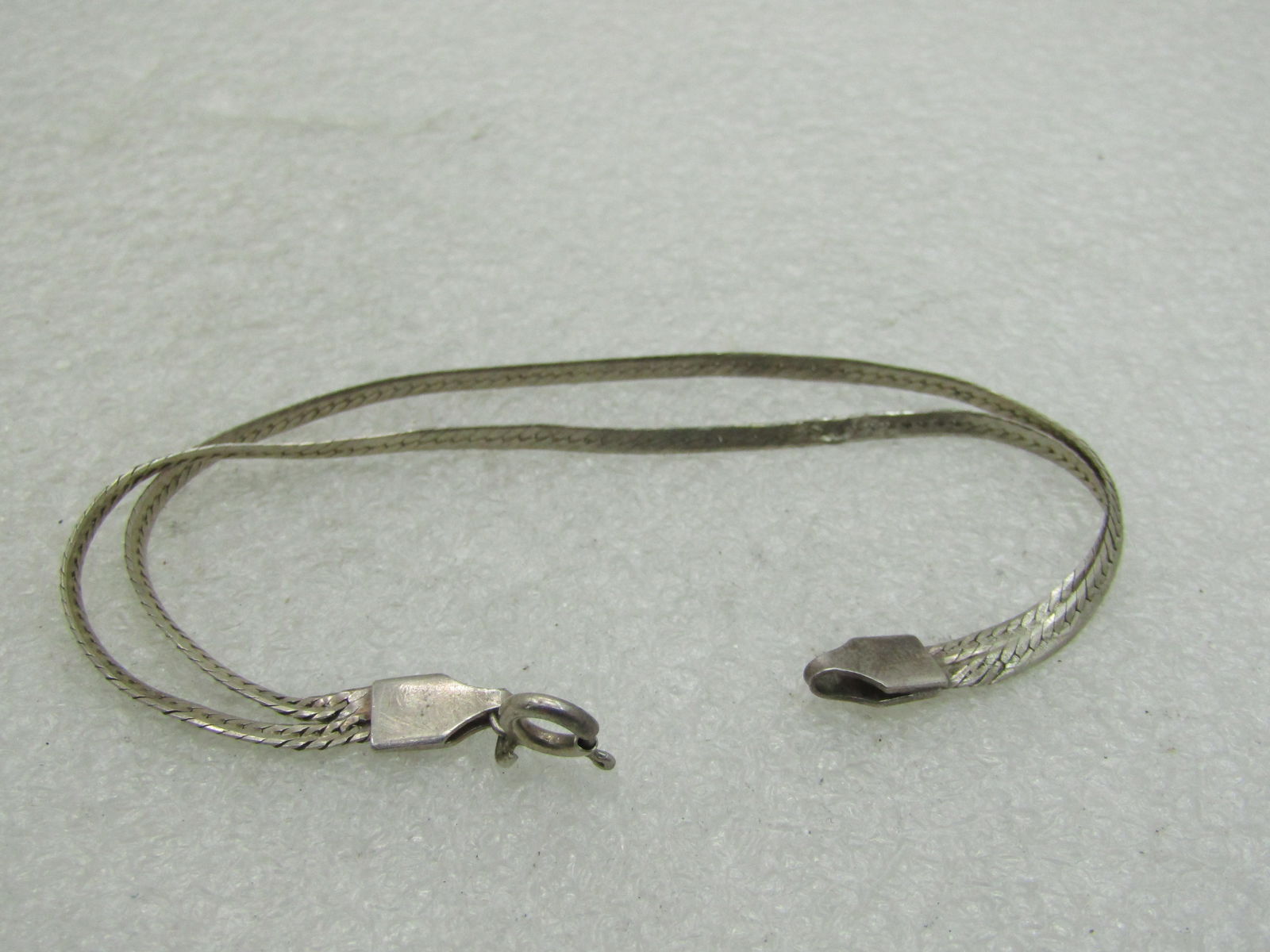 Vintage Sterling Double Strand Bracelet, Herringbone, Diamond Cut, 7.25" NL - 3