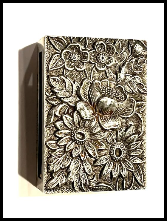 Vintage S. Kirk & Sons Sterling Silver Matchbox Holder with Repousse Floral Design - 2