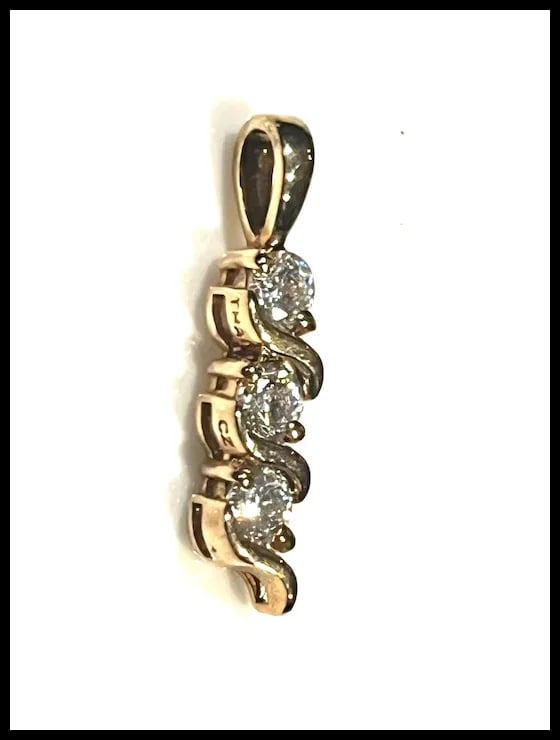 Estate Sterling Silver Gold Plated Three CZ Stone Pendant - 3