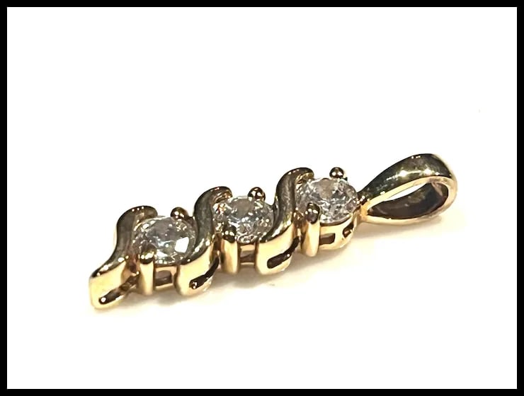 Estate Sterling Silver Gold Plated Three CZ Stone Pendant - 4