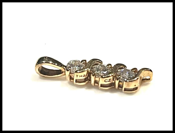 Estate Sterling Silver Gold Plated Three CZ Stone Pendant - 6