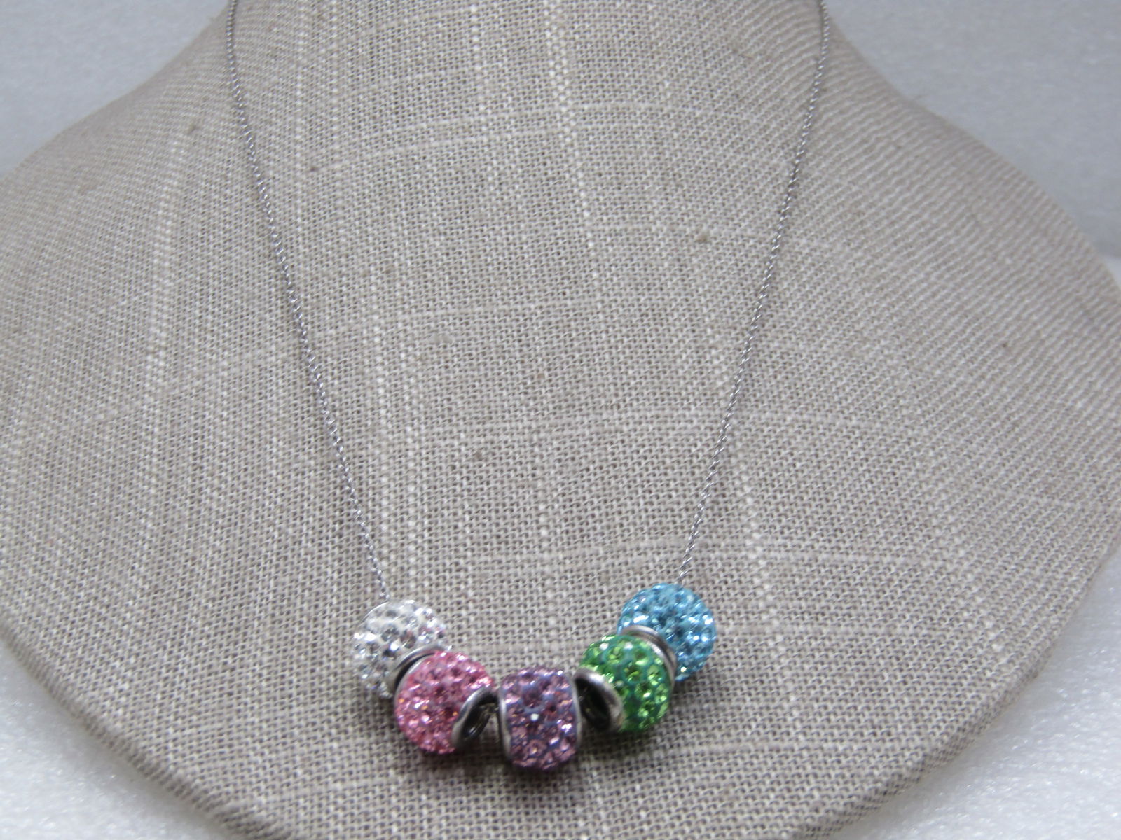 Vintage Pave Pastel CZ/Rhinestone Slide Bead Necklace, 18" - 2