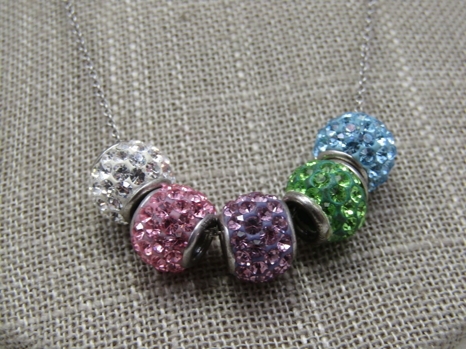 Vintage Pave Pastel CZ/Rhinestone Slide Bead Necklace, 18" - 3