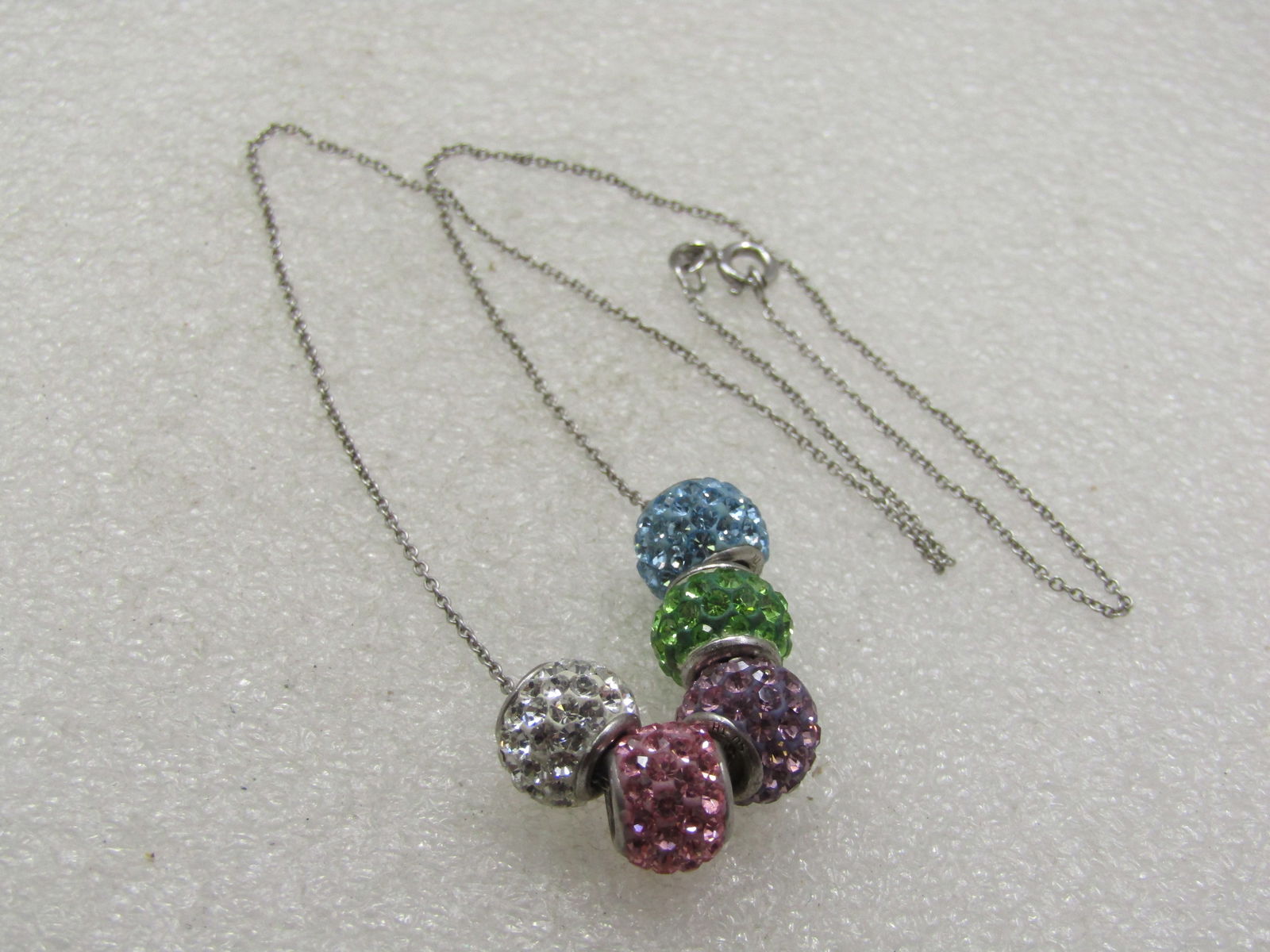 Vintage Pave Pastel CZ/Rhinestone Slide Bead Necklace, 18" - 4