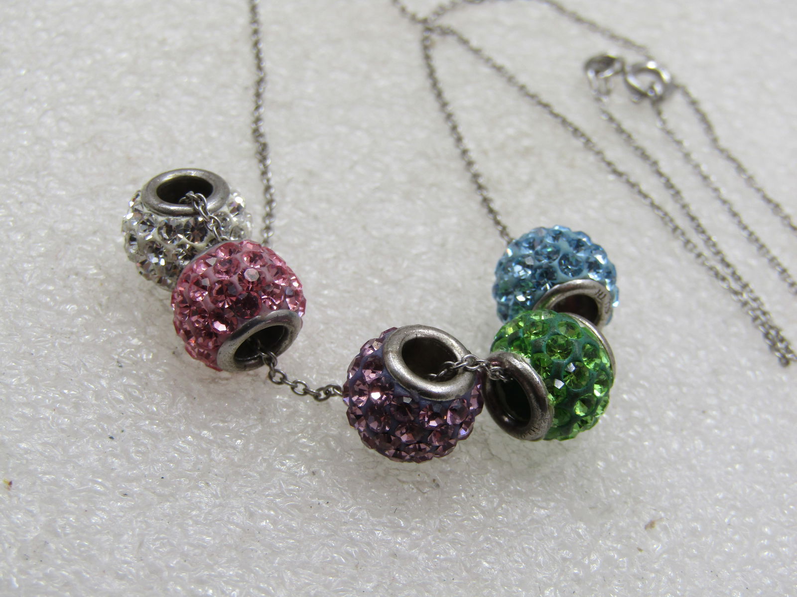 Vintage Pave Pastel CZ/Rhinestone Slide Bead Necklace, 18" - 5