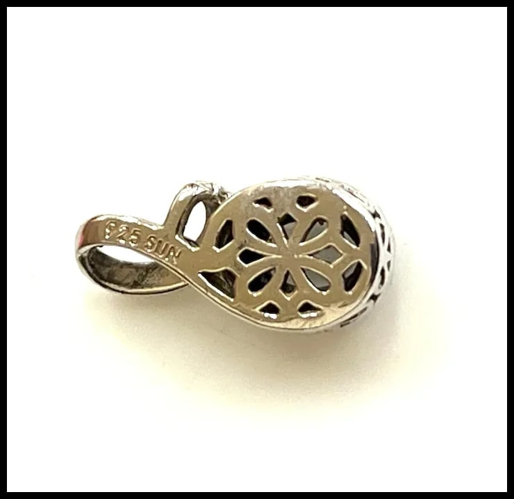 Estate Sterling Silver Oval Cut Aquamarine Halo Pendant - 6