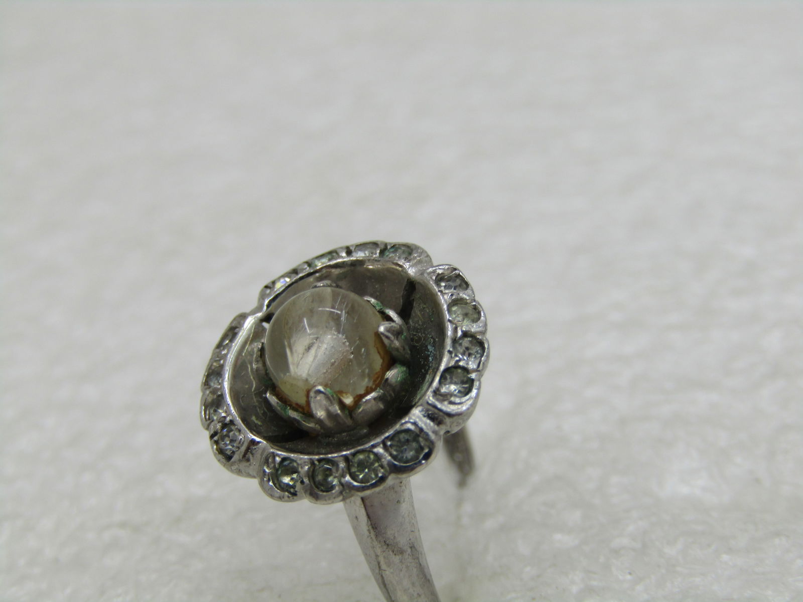 Vintage Sterling Uncas Clear Stone Ring, Art Deco, Sz. 6, Halo (NL) - 2
