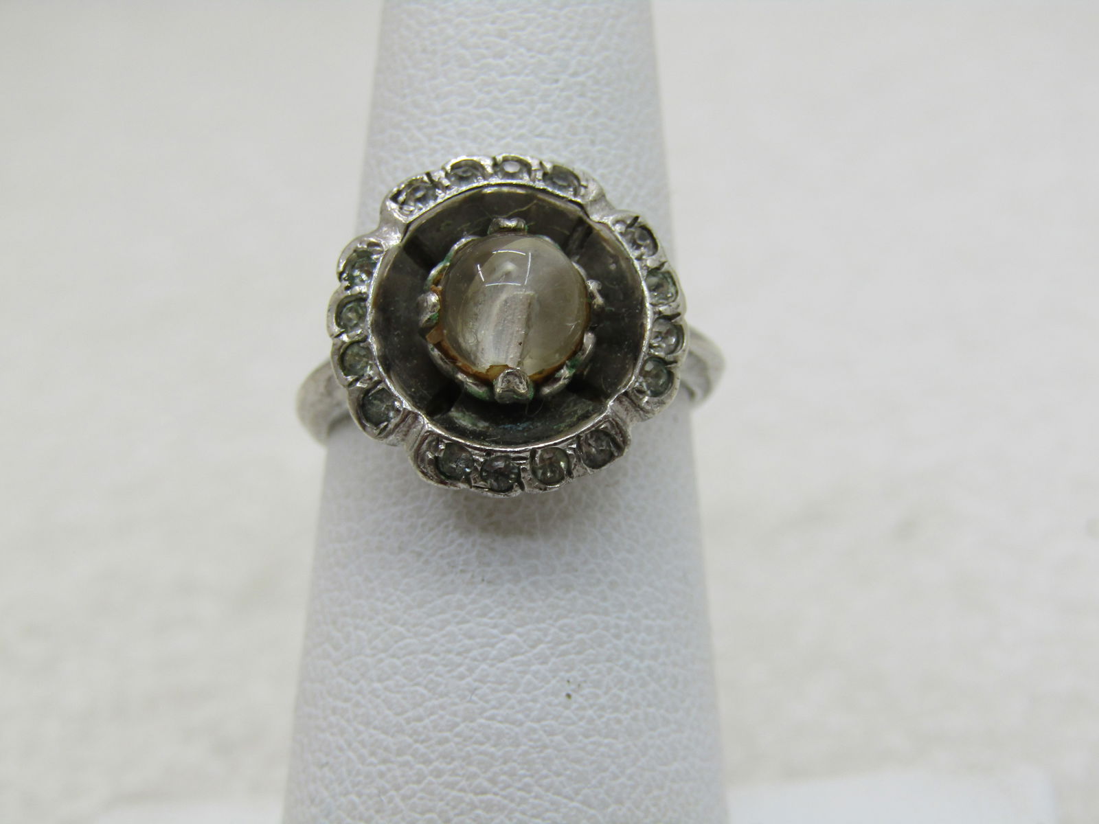 Vintage Sterling Uncas Clear Stone Ring, Art Deco, Sz. 6, Halo (NL) - 6
