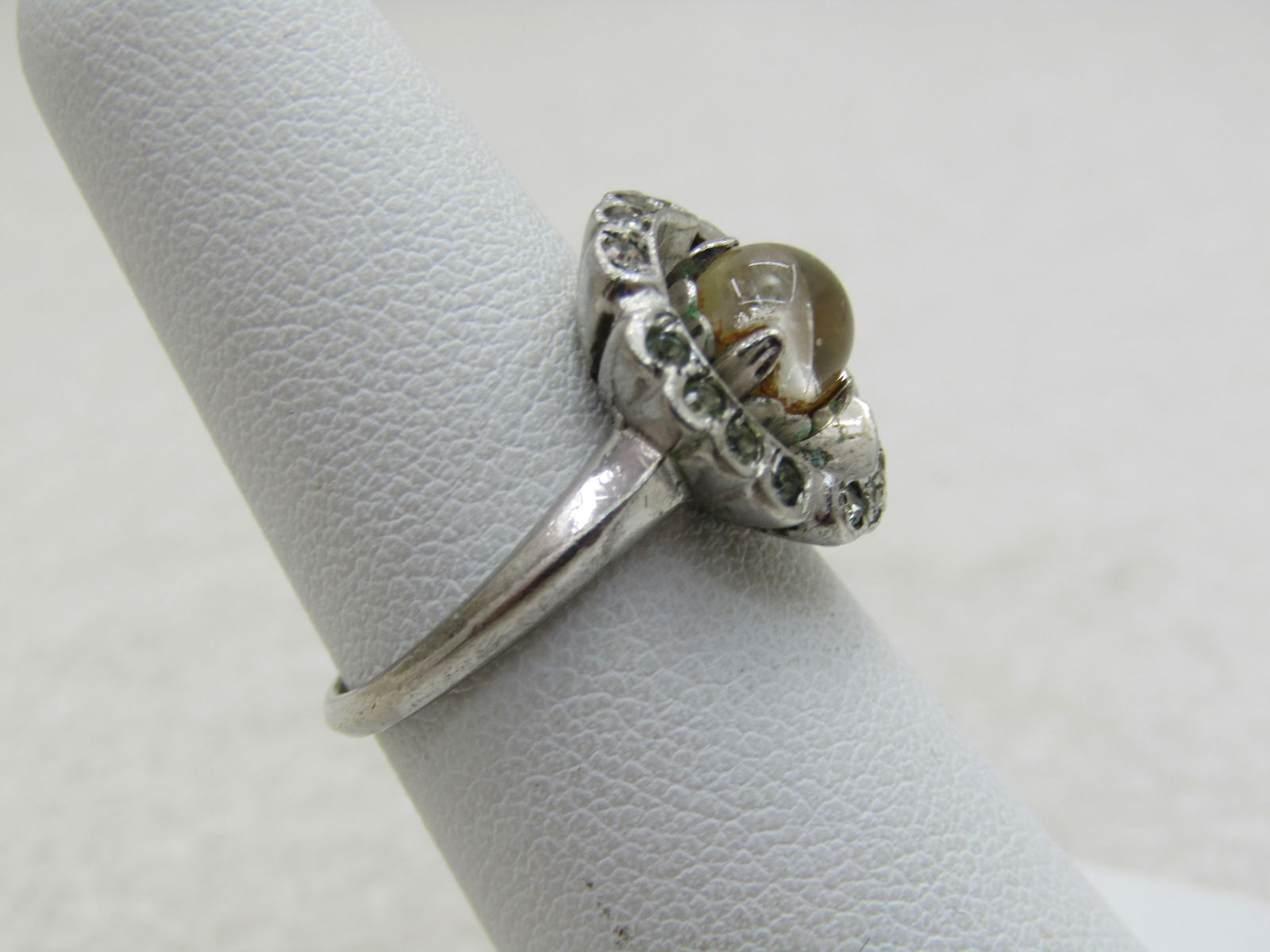 Vintage Sterling Uncas Clear Stone Ring, Art Deco, Sz. 6, Halo (NL) - 7